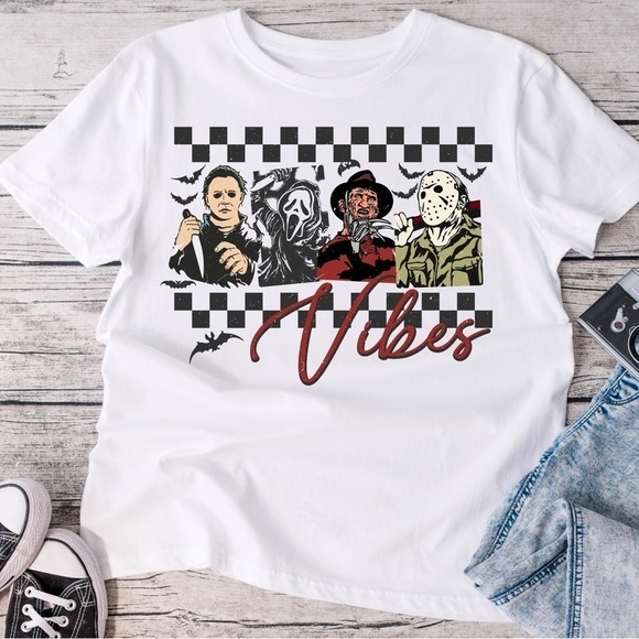 handmade Tops - Horror Vibes Graphic tee shirt
